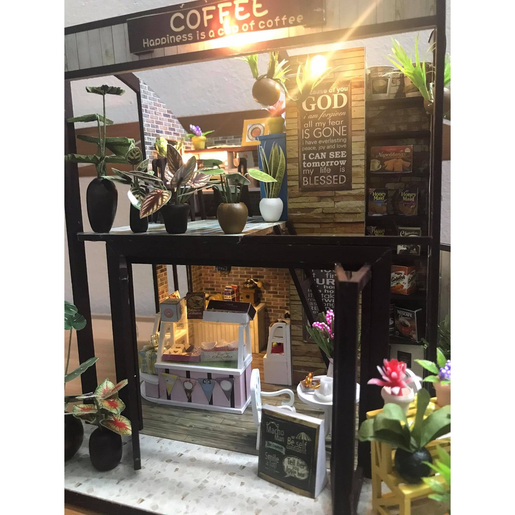 Mô Hình Quán CaFe Lắp Ghép Bằng Gỗ Đáng Yêu Độc Đáo T1901