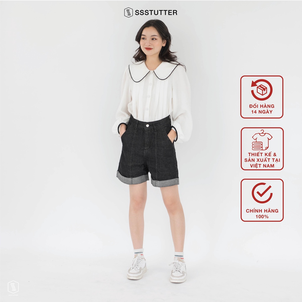 Áo sơ mi nữ SSSTUTTER cổ peter pan tay bồng chất nhung tăm mềm mại Sam Shirt