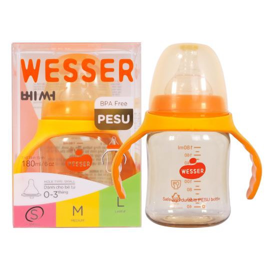 BÌNH SỮA WESSER CỔ HẸP CAO CẤP PESU MẪU MỚI 60ML/140ML/250ML