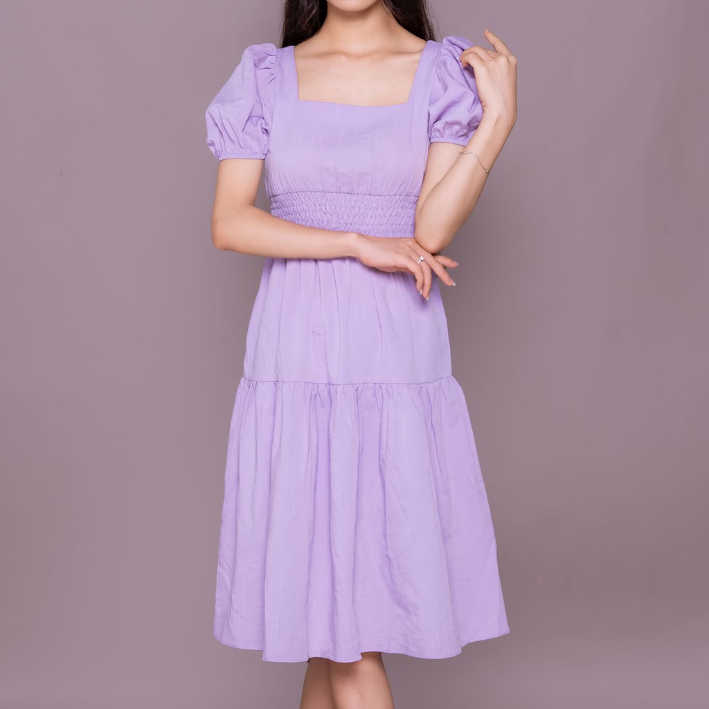 Đầm nữ cổ vuông nhúm eo , tay bồng , dáng xèo TKFASHION DK953