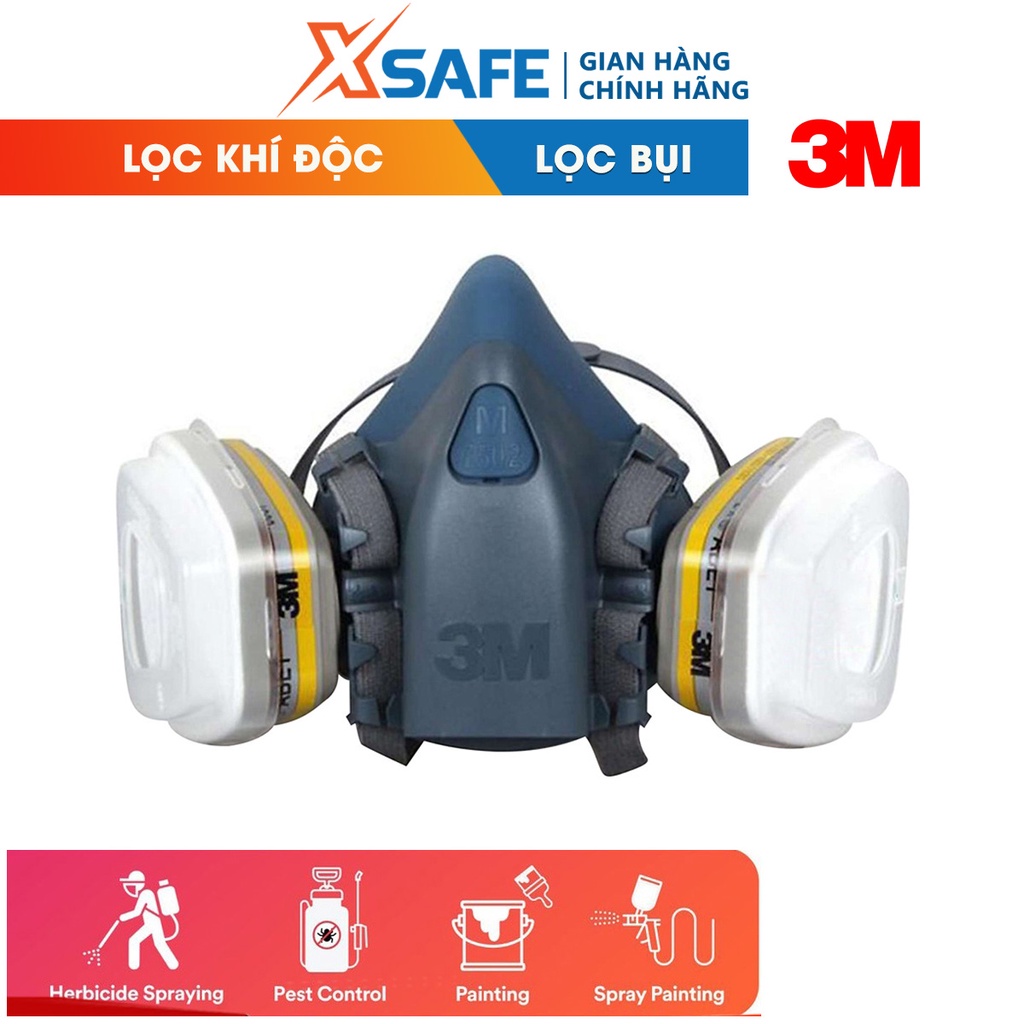 Bộ mặt nạ phòng độc 3M 7502-6003-5N11-501 (7 món) lọc bụi, phun sơn, phun xịt hóa chất - chính hãng 3M - xsafe