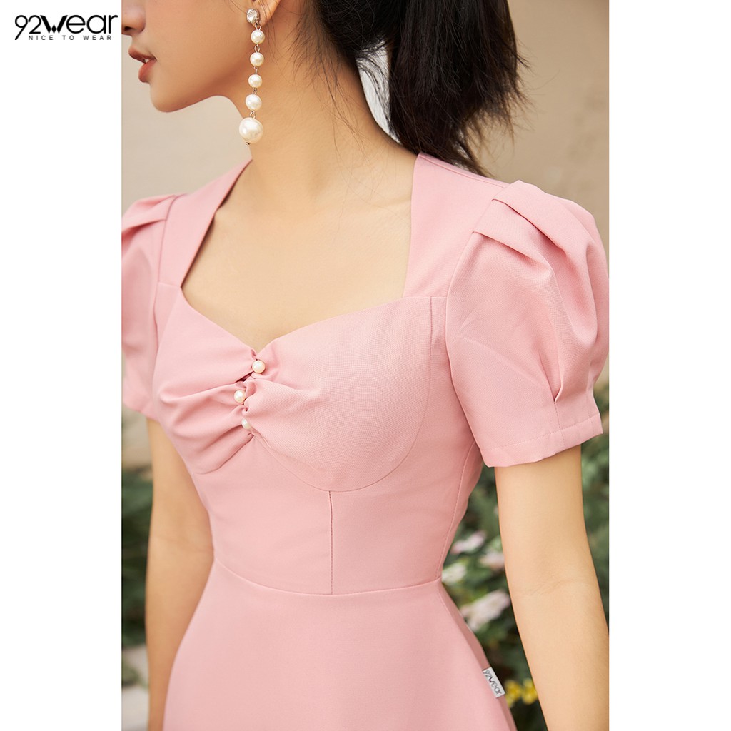 Đầm váy nữ công sở 92WEAR (3 MÀU) đủ size, dáng xòe rút nhún ngực DEW0990