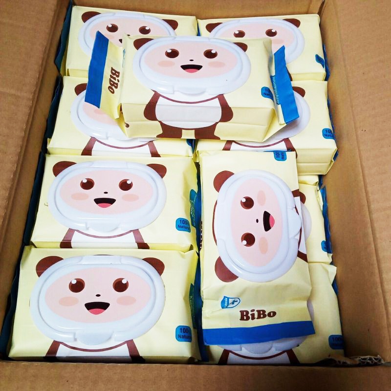 Khăn giấy ướt gấu trúc Bibo không mùi 100 tờ cho trẻ sơ sinh, lau tay, vệ sinh
