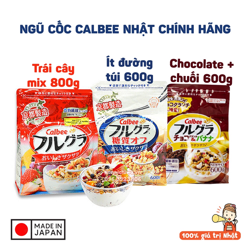 Ngũ cốc trái cây Calbee nhiều vị | Ngũ cốc ăn kiêng Nhật Bản gói 600g - 800g