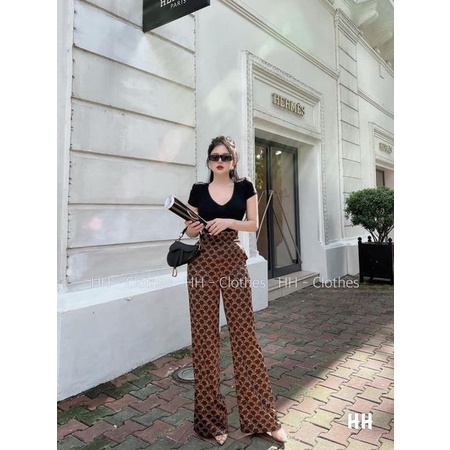 Đồ bộ nữ, set đồ bộ quần ống rộng lụa đai cao tôn dáng và áo thun cotton gân ôm ngắn tay phối dây xích xinh xịn