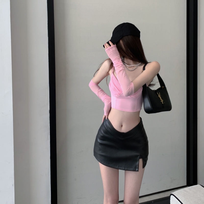 Chân Váy Da Ngắn Lưng Thấp Xẻ Tà Phong Cách Cổ Điển Thời Trang Cho Nữ