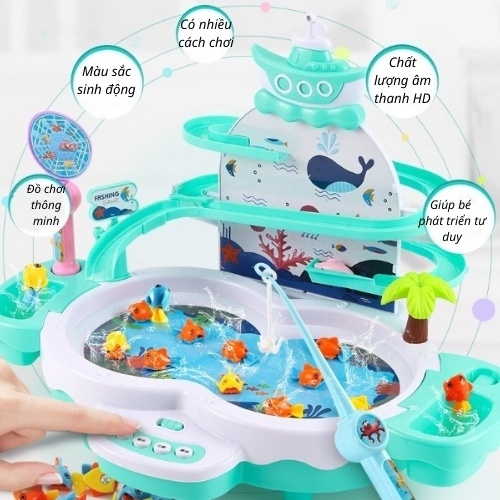 Bộ đồ chơi câu cá tháp trượt cao cấp chơi được với nước cho bé trai và bé gái 2 3 4 5 6 7 tuổi. Đồ chơi trẻ em