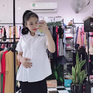 Áo sơ mi trắng bầu ngắn tay