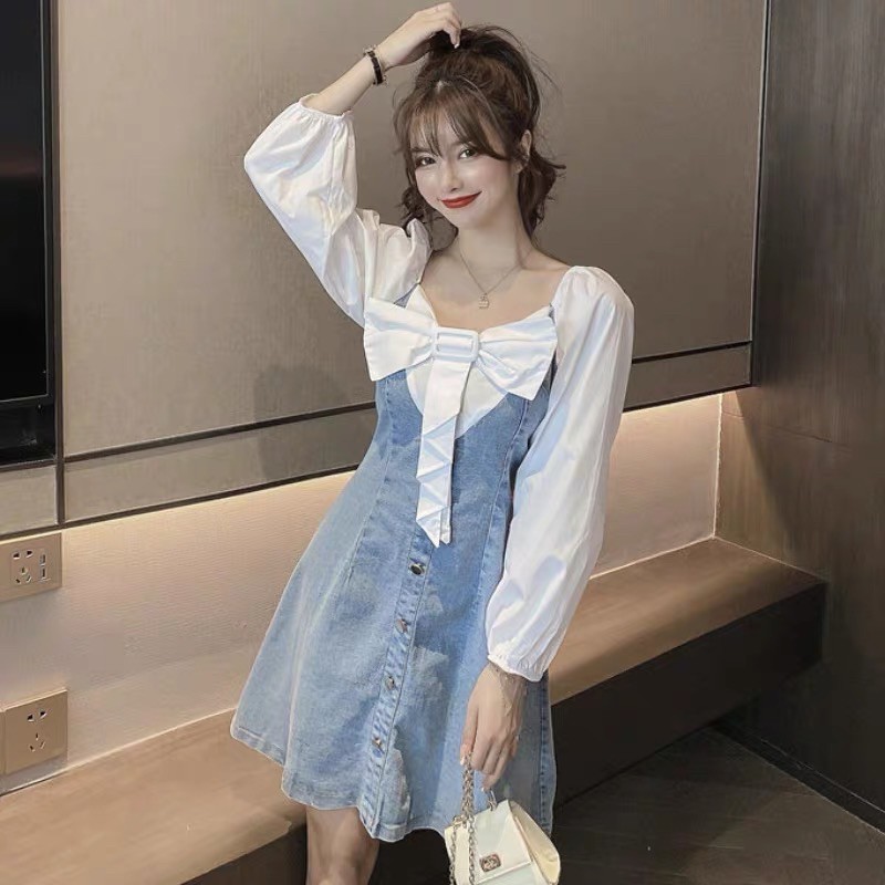 Váy bò cổ nơ