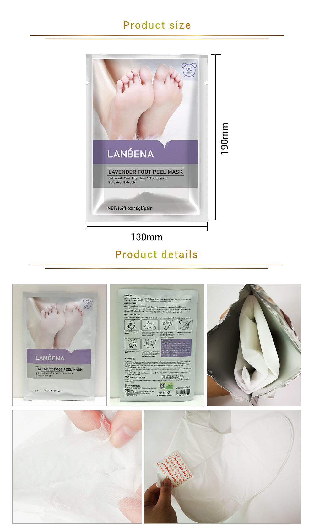 Mặt nạ dưỡng ẩm da chân LANBENA mùi oải hương sảng khoái | BigBuy360 - bigbuy360.vn
