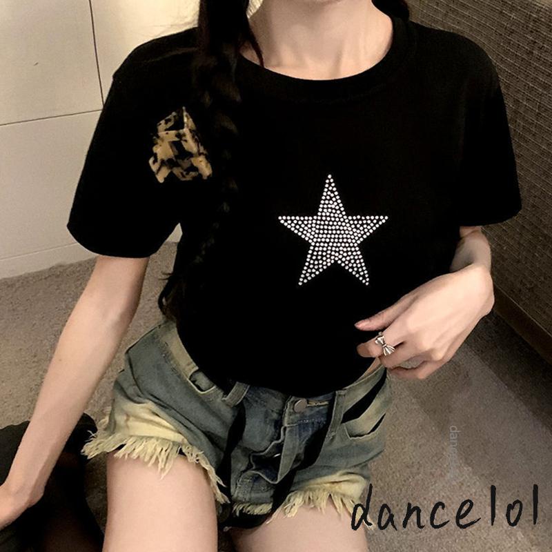 Áo Thun Ngắn Tay In Hình Ngôi Sao Đính Đá Thời Trang Mùa Hè Dành Cho Nữ dance1o1