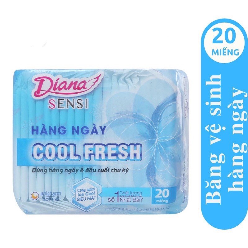 (Hoả tốc HCM) Gói 20 miếng Băng vệ sinh Diana hàng ngày Sensi Cool Fresh 15,5cm (Bibistore)