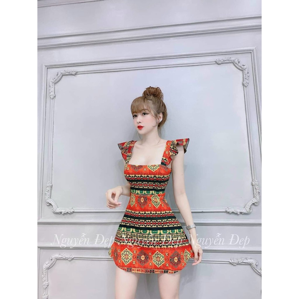 Váy đầm nữ hai dây cánh tiên in họa tiết (có mút) HT81