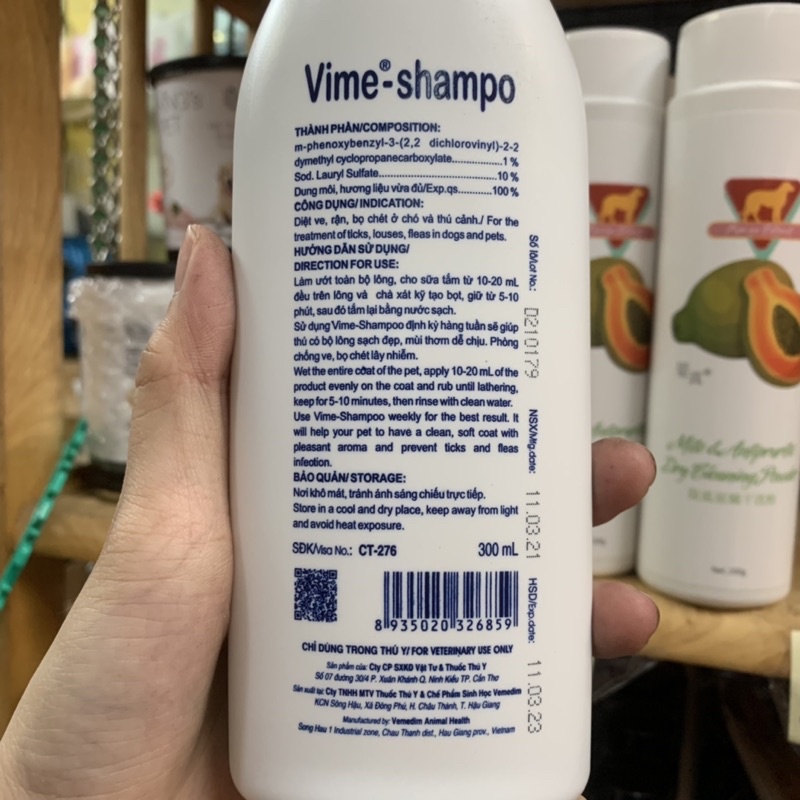 Vemedim Vime-shampo sữa tắm chó, mèo diệt ve, rận, bọ chét, chai 300ml