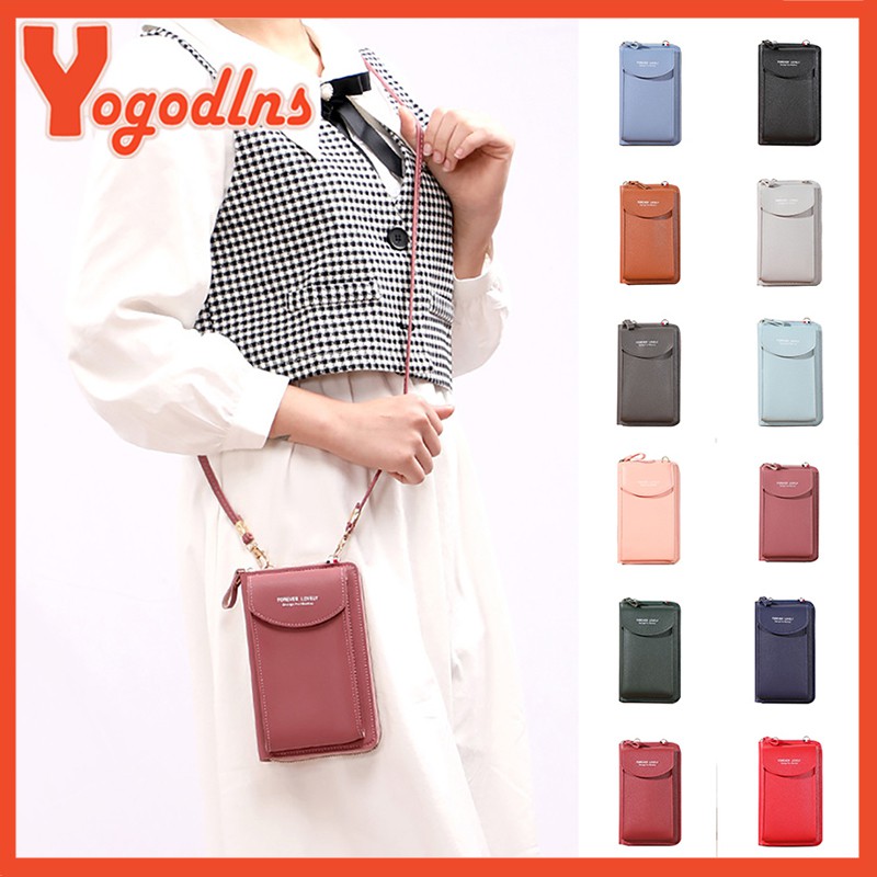 Túi đeo chéo đựng điện thoại da PU trơn màu cỡ nhỏ dành cho nữ