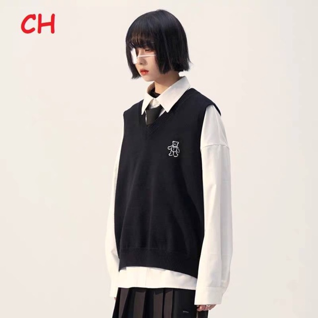 Sét áo gile gấu+ sơ mi cavat CH12
