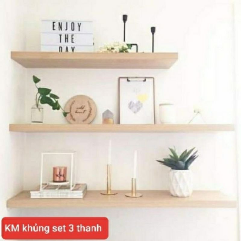 Kệ gỗ  treo  tường  set gồm 3 kệ. 40cm, 50cm, 60cm x 15cm.gồm đinh vít