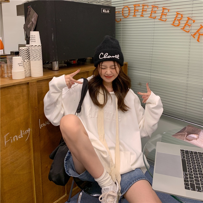 Áo hoodie SUXI dáng rộng họa tiết chữ thời trang cho nữ