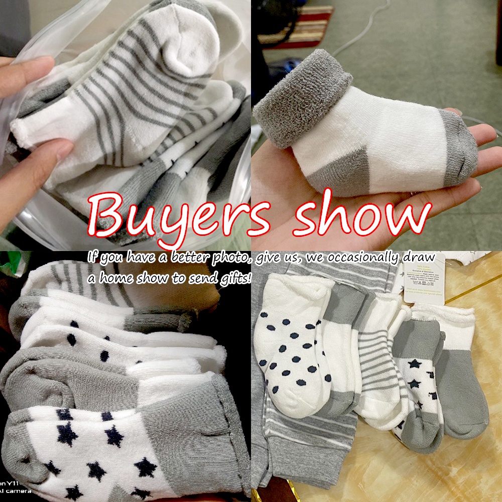 Set 5 đôi tất cotton tới mắt cá chống trượt cho trẻ sơ sinh 0-12 tháng mới biết đi