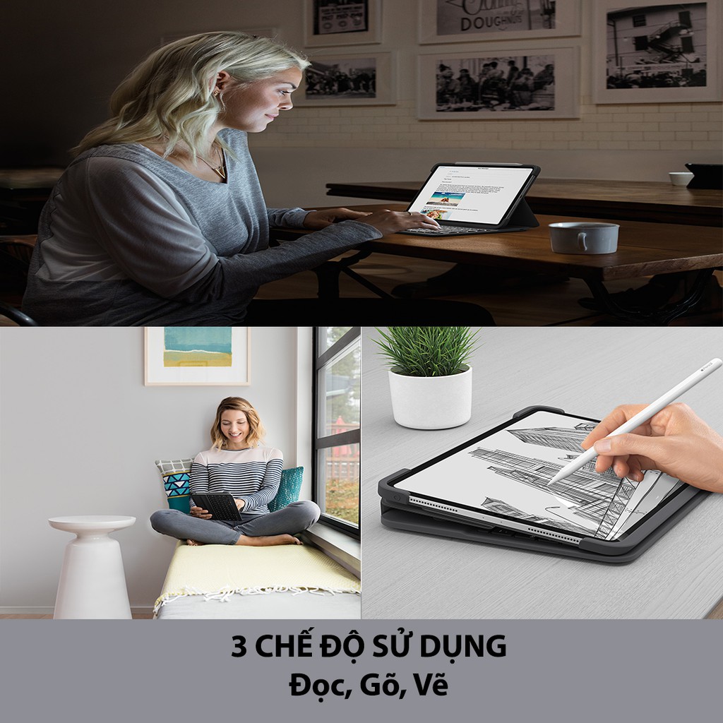 Bao da kèm bàn phím Logitech Slim Folio Pro 11inch và 12.9inch (2018) - Đèn sáng & kết nối Bluetooth | BigBuy360 - bigbuy360.vn