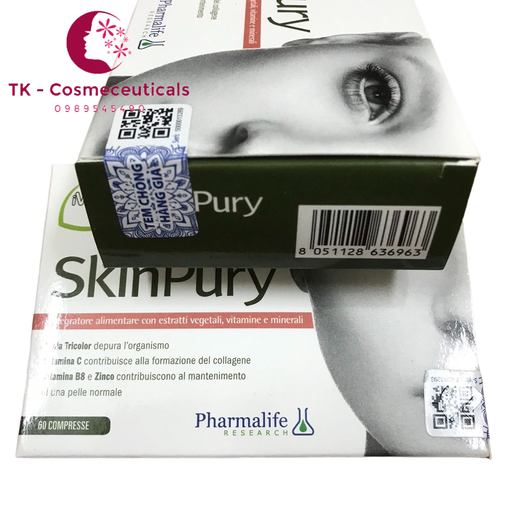 Viên Uống Skin Pury / Skinpury Hỗ Trợ Làm Đẹp Da, Thải Độc, Ngăn Ngừa Lão Hóa - Hộp 60 Viên