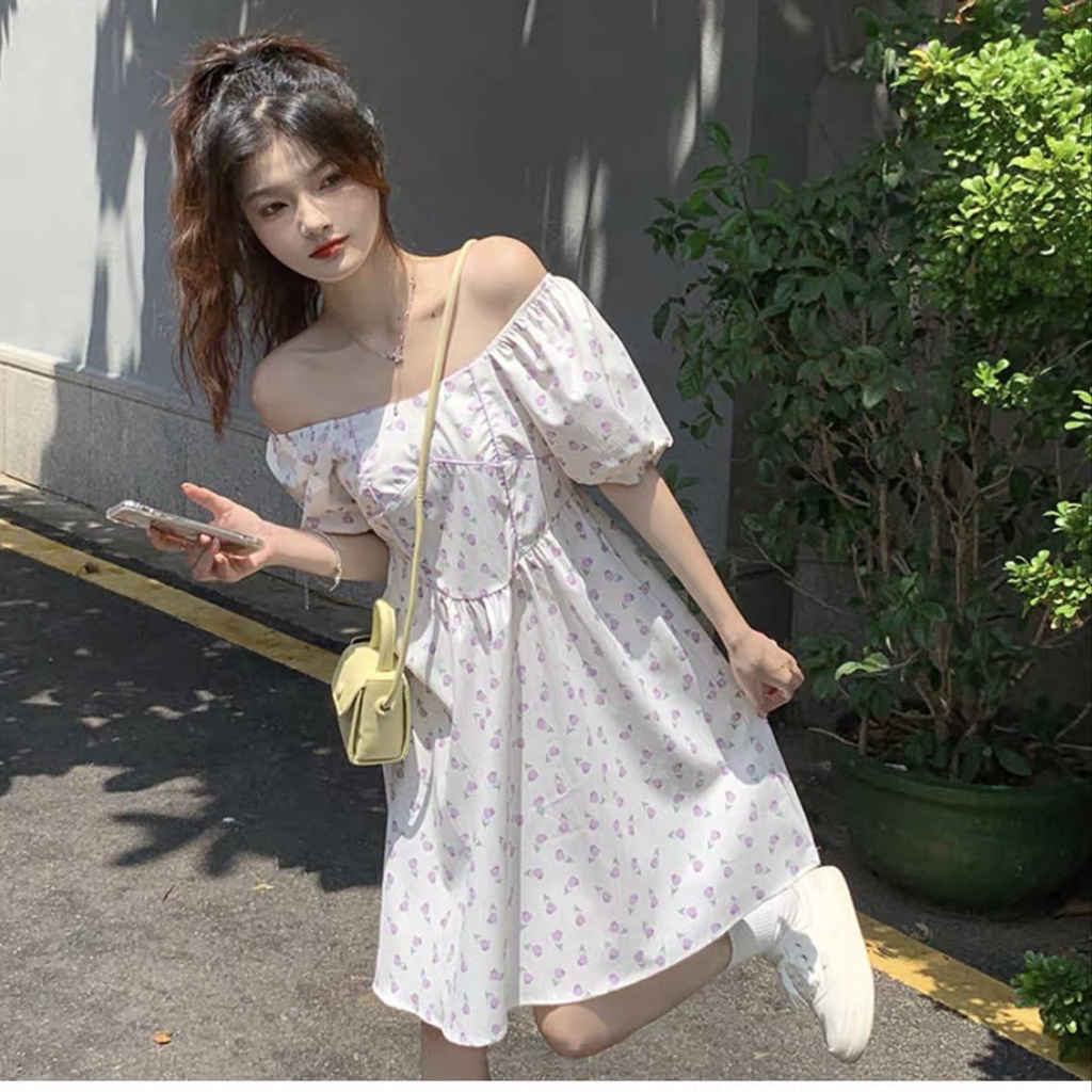 Váy thô hoa nhí chỉ nổi mặc được 2 kiểu Ulzzang style 🌸 Hàng Quảng Châu