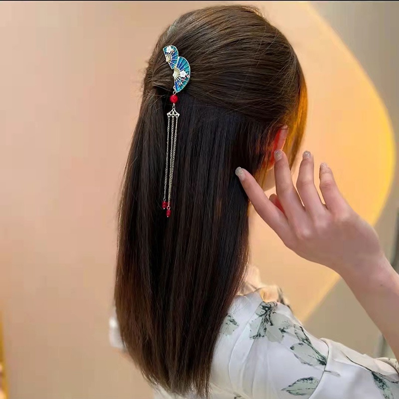 Lược Cài Tóc Hình Quạt Phối Tua Rua Phong Cách Retro