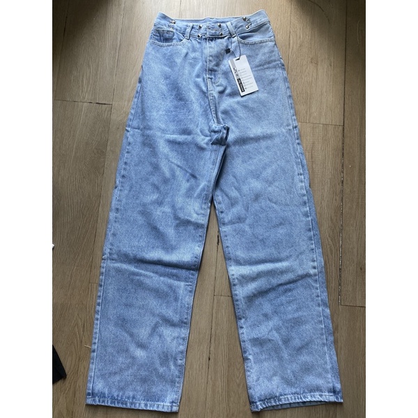 (ẢNH THẬT + VIDEO) [Giá siêu rẻ] Quần jeans ống rộng lưng cao, có mắc cài điều chỉnh eo
