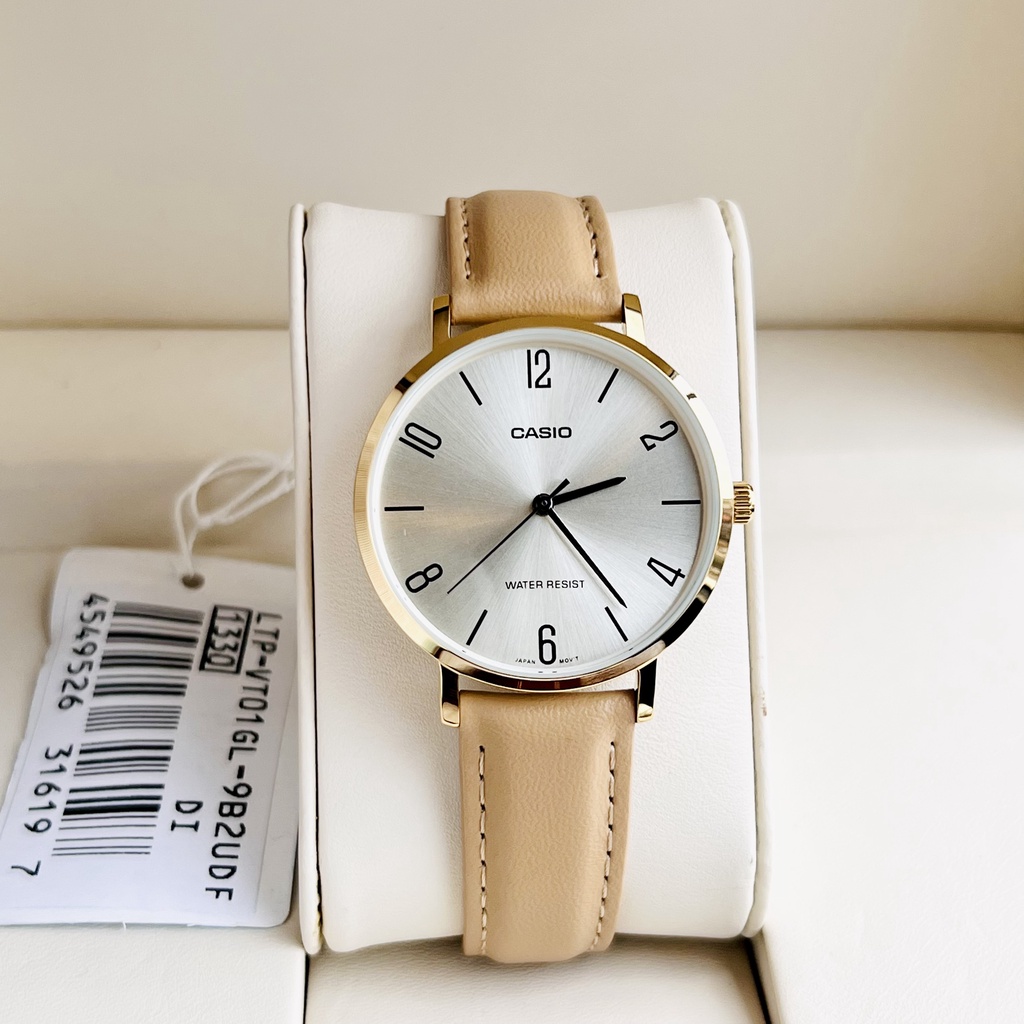 Đồng hồ nữ dây da Casio LTP VT01GL-9B2 Viềng vàng mặt số học trò - Chống nước 3ATM Bảo hành 1 năm Hyma watch
