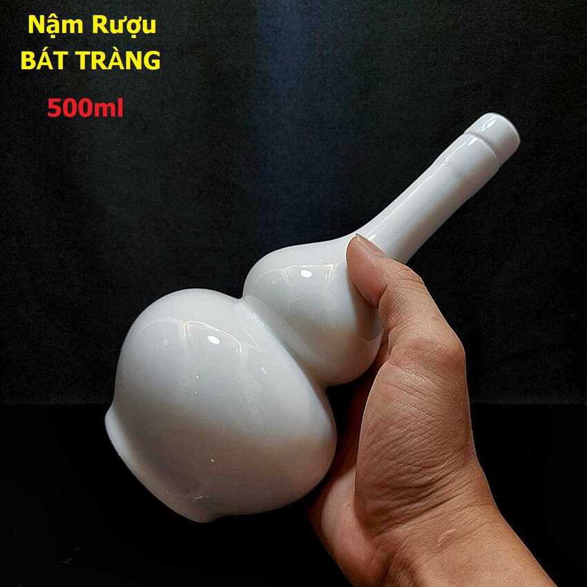 Nậm Rượu Đẹp 500ML gốm men sứ Bát Tràng cao cấp – Mẫu Hồ Lô cao màu Trắng - Nậm Đựng Rượu sang trọng