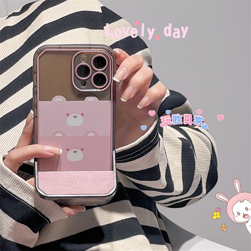 Ốp Lưng Iphone Cạnh Vuông Chống Lưng Kệ Điện Thoại Hình Dạng Ghế Gấu Couple 7plus/8plus/x/xs/xsmax/11/12/13/14/pro/max