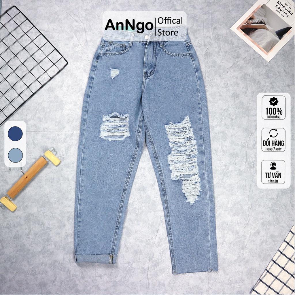 Quần jean baggy nữ rách gối cá tính AnNgo - AT170 A