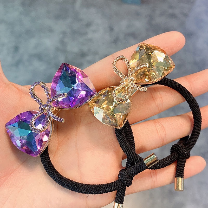 Dây Cột Tóc Cao Su Co Giãn Đính Đá Pha Lê Màu Đen Phong Cách Hàn Quốc 2022 Thời Trang Cho Nữ