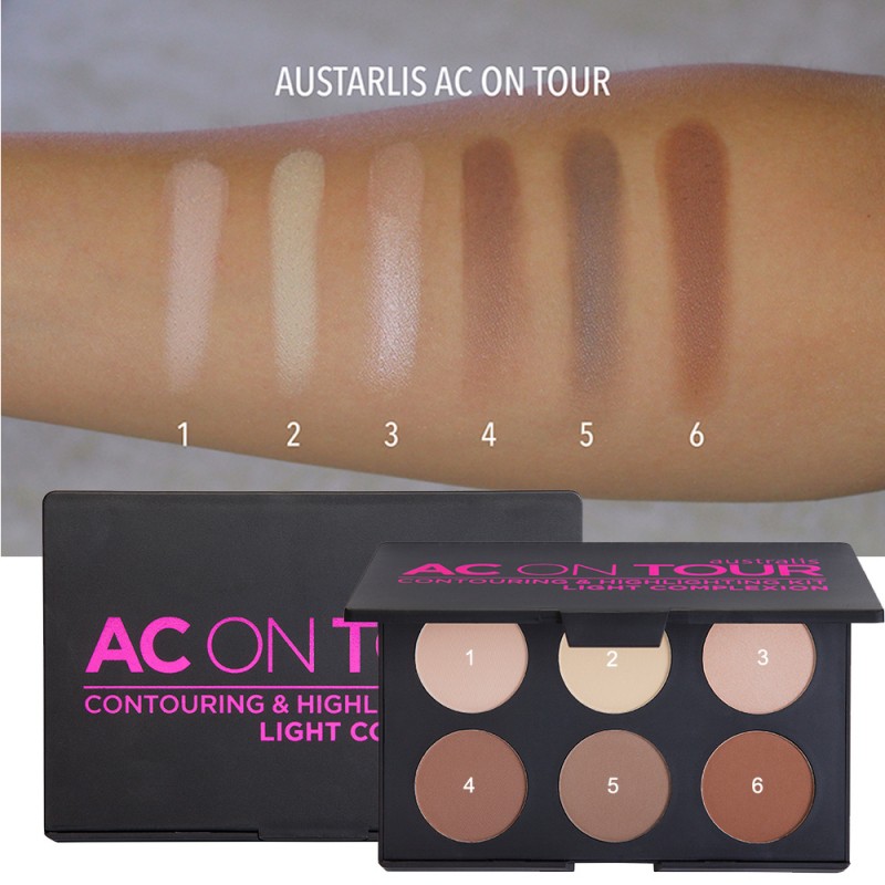 BẢNG TẠO KHỐI &amp; BẮT SÁNG AUSTRALIS 6 Ô TÔNG SÁNG AC ON TOUR POWDER CONTOURING &amp; HIGHLIGHTING PALETTE - LIGHT