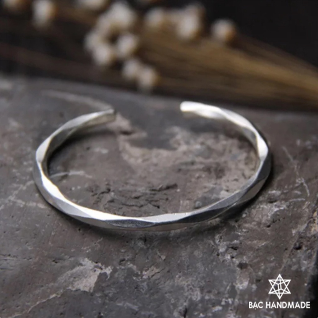Lắc tay nam Bạc Handmade.Vòng tay cắt kim cương Bạc Handmade