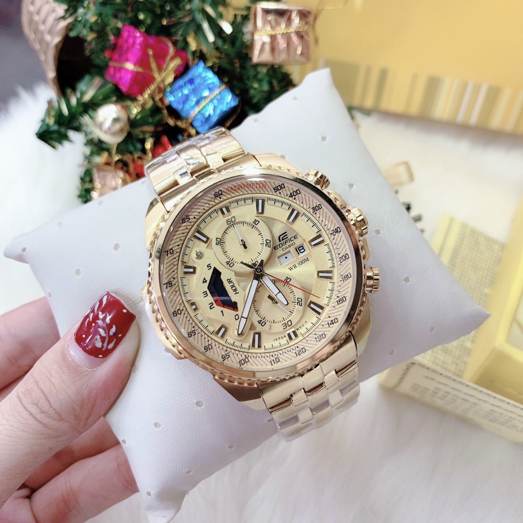 ĐỒNG HỒ NAM EDIFICE EF-558FG , DÂY THÉP MÀU VÀNG , SIZE 45MM
