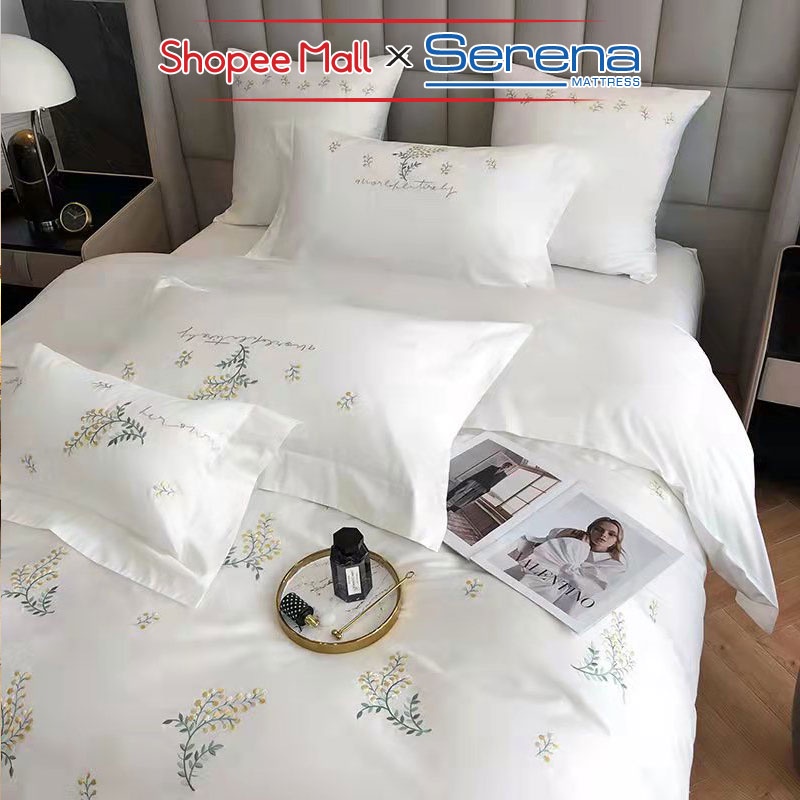 Chăn Ga Gối Nệm 5 Món Lụa Sateen SERENA Chính Hãng Bộ Ra Grap Drap Trải Phủ Bọc Gối Giường Nệm Đệm Sang Trọng Cao Cấp