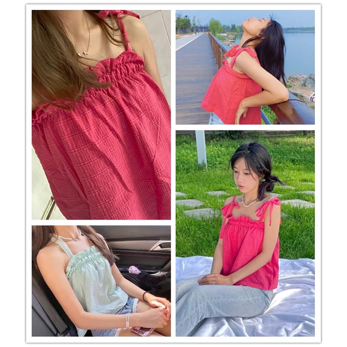 Áo hai dây xếp ly phối ren kiểu dáng thời trang mùa hè cho nữ