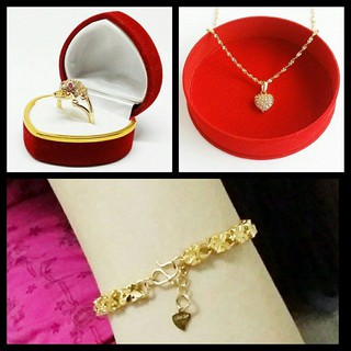 Bộ trang sức cực HOT: Vòng cổ trái tim - Lắc tay cỏ 4 lá - Nhẫn cóc ngậm tiền