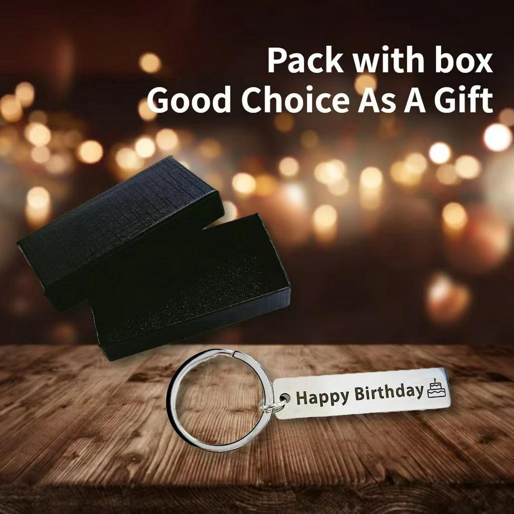 Móc Chìa Khóa Bằng Thép Không Gỉ In Chữ Happy Birthday Kèm Hộp Đựng Tiện Dụng
