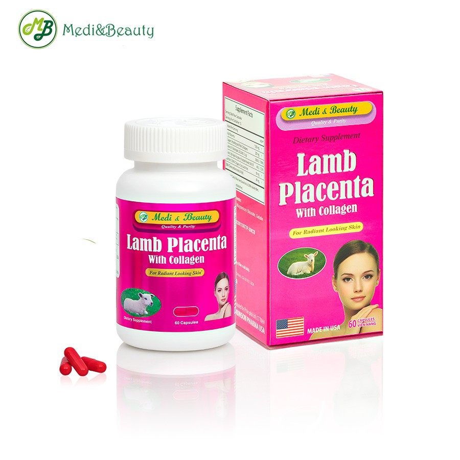 Combo viên uống Đẹp da, Giảm thâm nám LAMB PLACENTA with Collagen USA c/60v - Medibeauty | BigBuy360 - bigbuy360.vn
