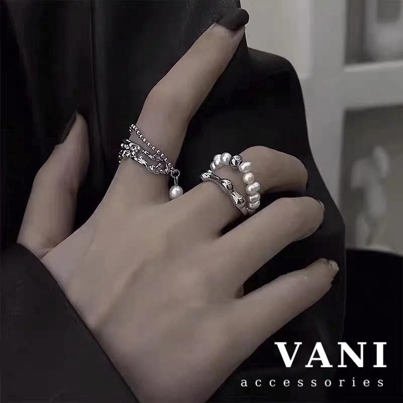 Nhẫn 2 Lớp Hạt Trai Bi Bạc Phối Chuỗi Metal - Vani Store - TS000665
