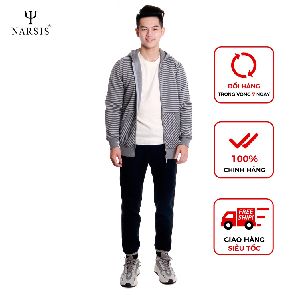 Áo khoác nam Narsis D4118 màu ghi kẻ mũ liền