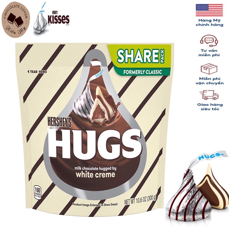 Kẹo socola Mỹ Hershey's Hugs túi 300g