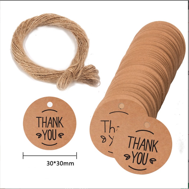 100 Tag thẻ cảm ơn giấy kraft tặng kèm 20m dây gai trang trí xinh xắn