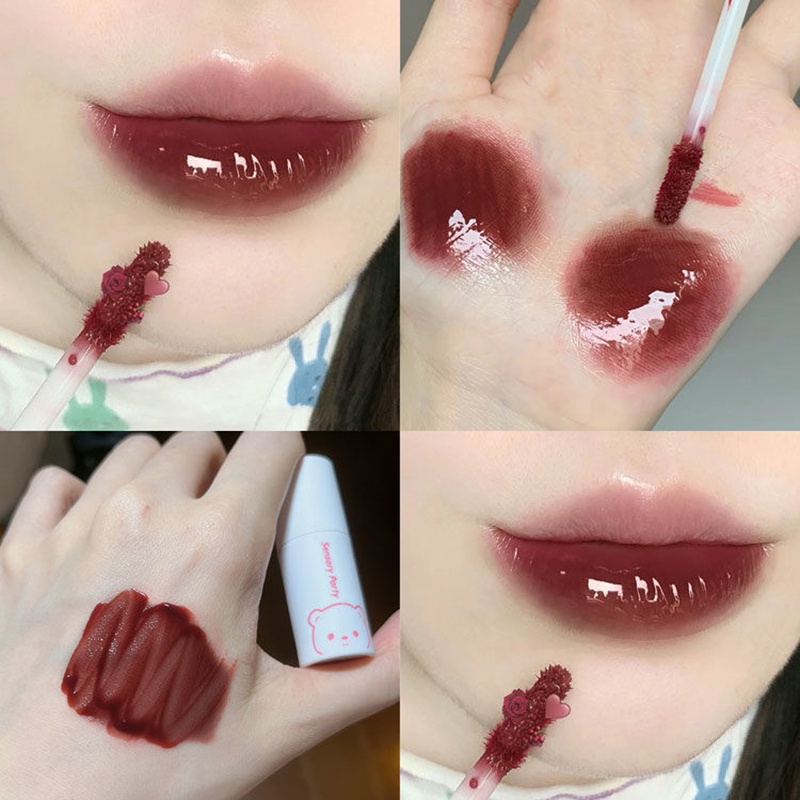 Bộ Son Môi Dưỡng Ẩm Hiệu Ứng Gương Ba Túi Vải Nhẹ Hình Gấu