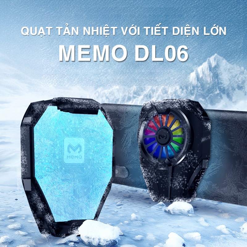 Quạt tản nhiệt gaming cho điện thoại di động MEMO DL06 led RGB công nghệ sò lạnh làm mát cực nhanh và lạnh