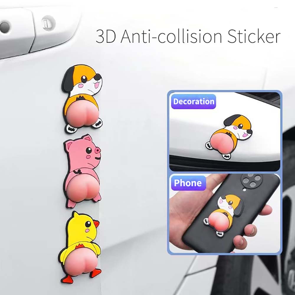 Miếng Dán Trang Trí Xe Hơi Bằng Silicon Mềm Chống Va Chạm Kiểu Hoạt Hình 3D Dễ Thương