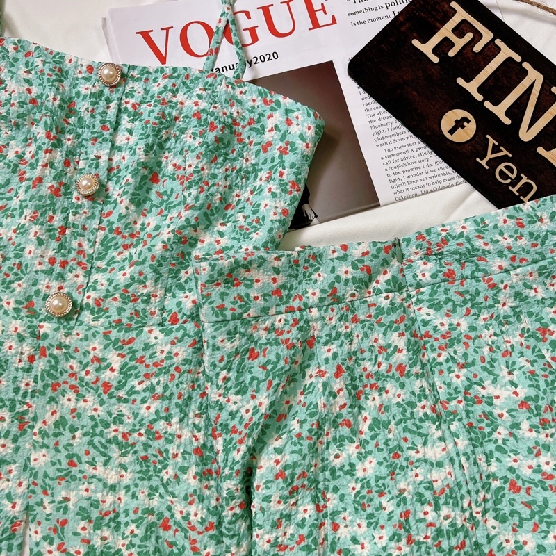 Váy 2 dây hoa nhí dáng dài cổ điển phong cách retro nữ tính FINANCY VT03 | BigBuy360 - bigbuy360.vn