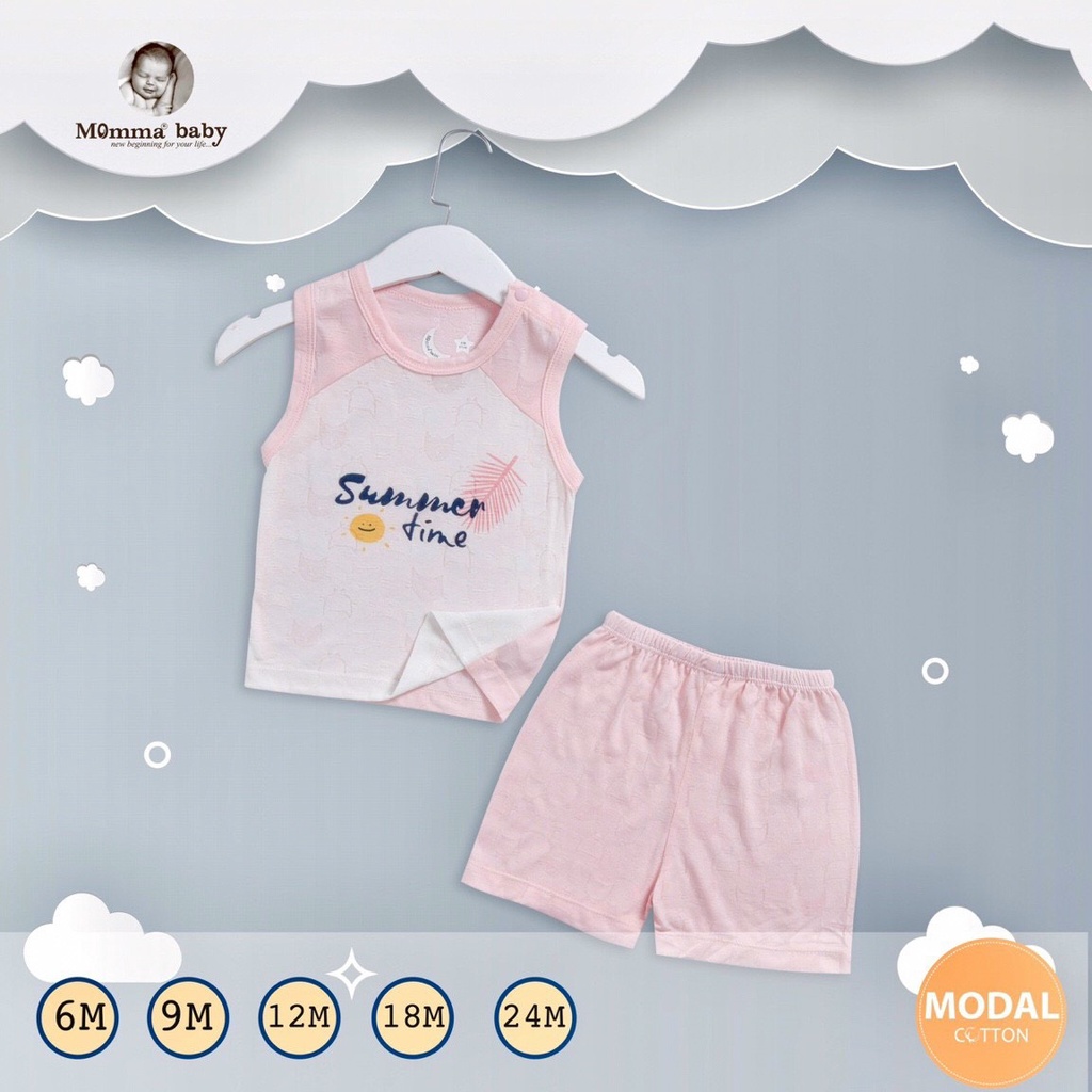 [CHÍNH HÃNG] Bộ ba lỗ quần đùi modal cotton họa tiết trẻ em Momma baby